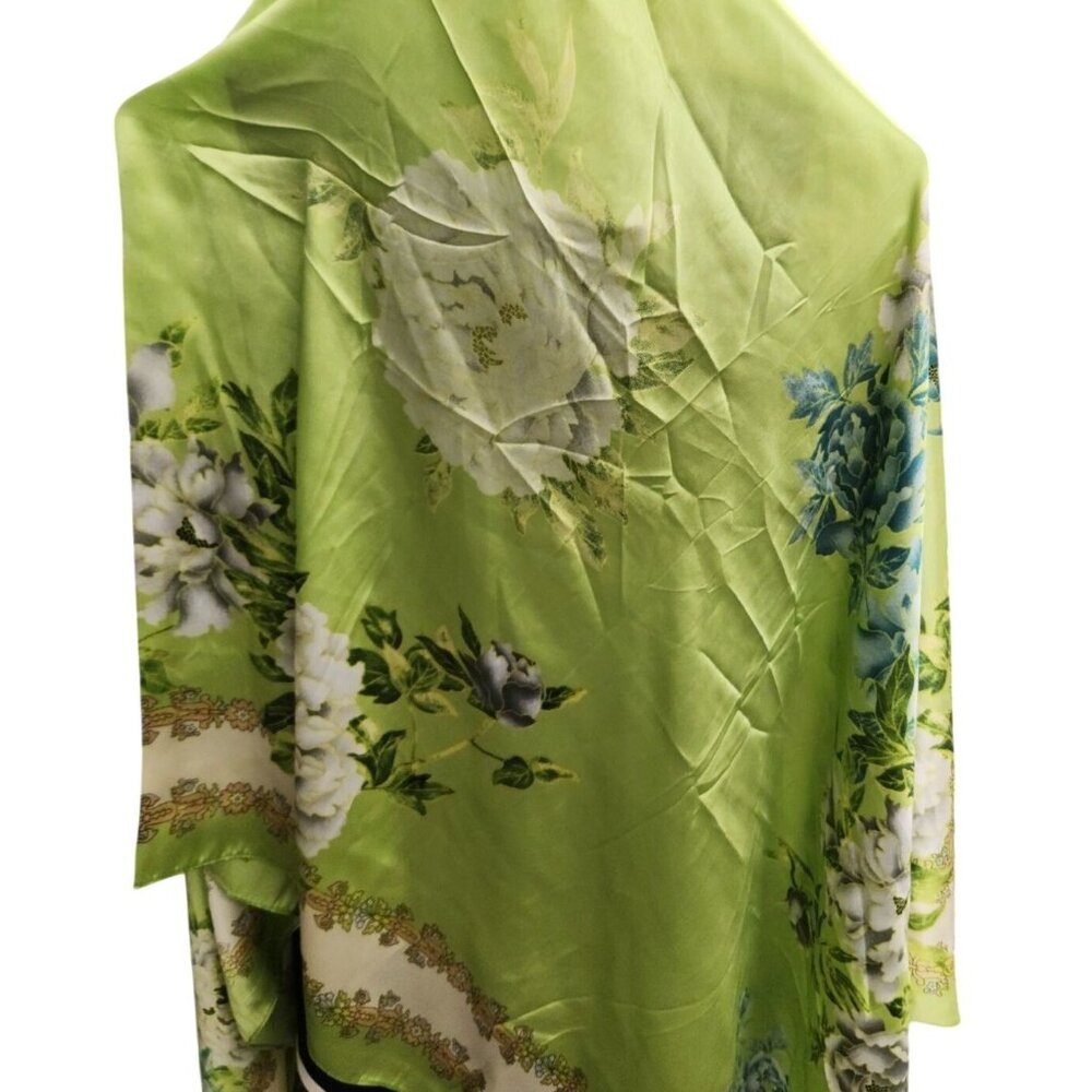 Green Floral Satin Scarf Lightweight Shawl Wrap Elegant Summer Accessory - Picture 11 of 12